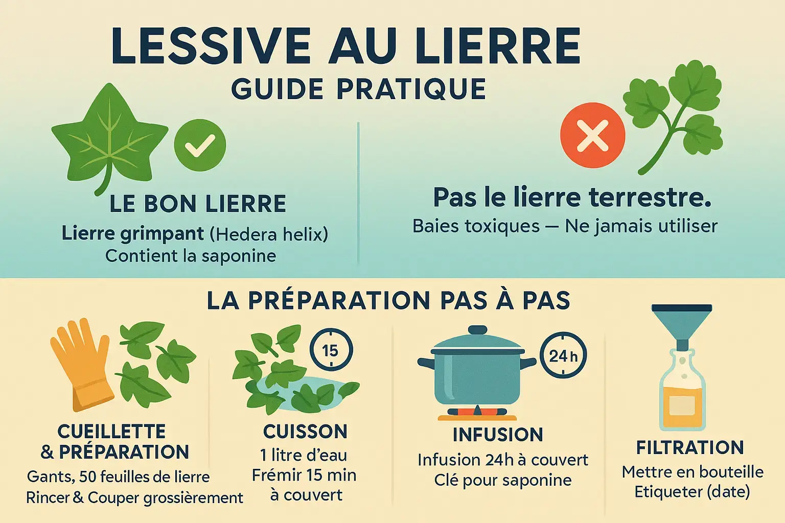 Ivy leaves in a saucepan with water, ready for making homemade washing powder.