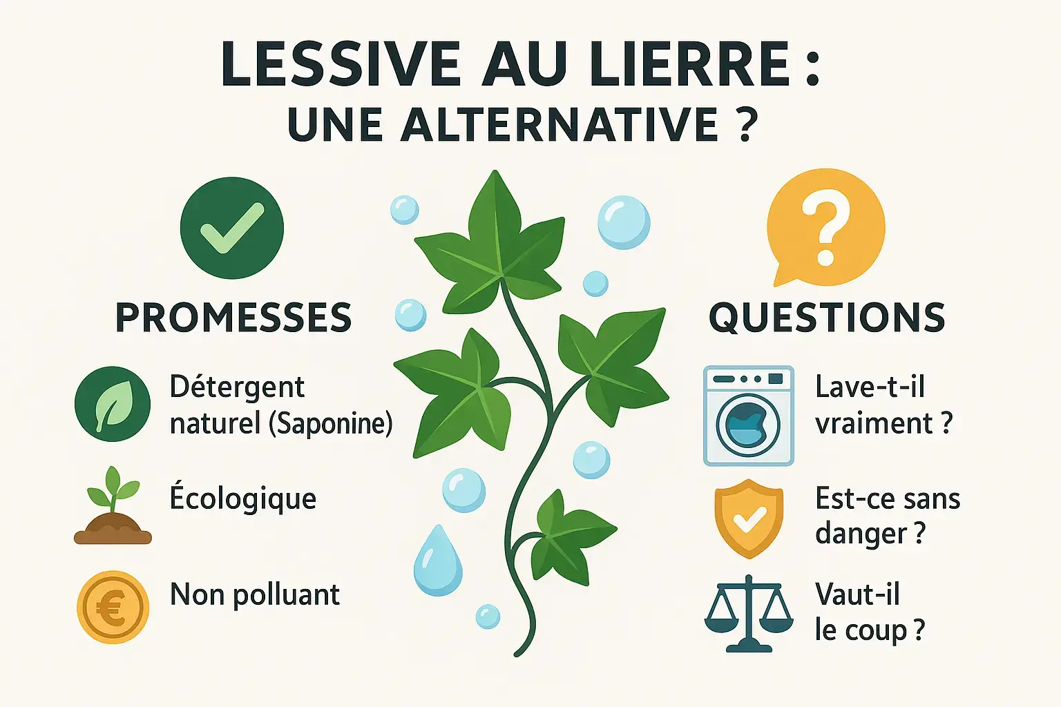 Ivy leaves in a wicker basket next to a bottle of homemade washing powder.